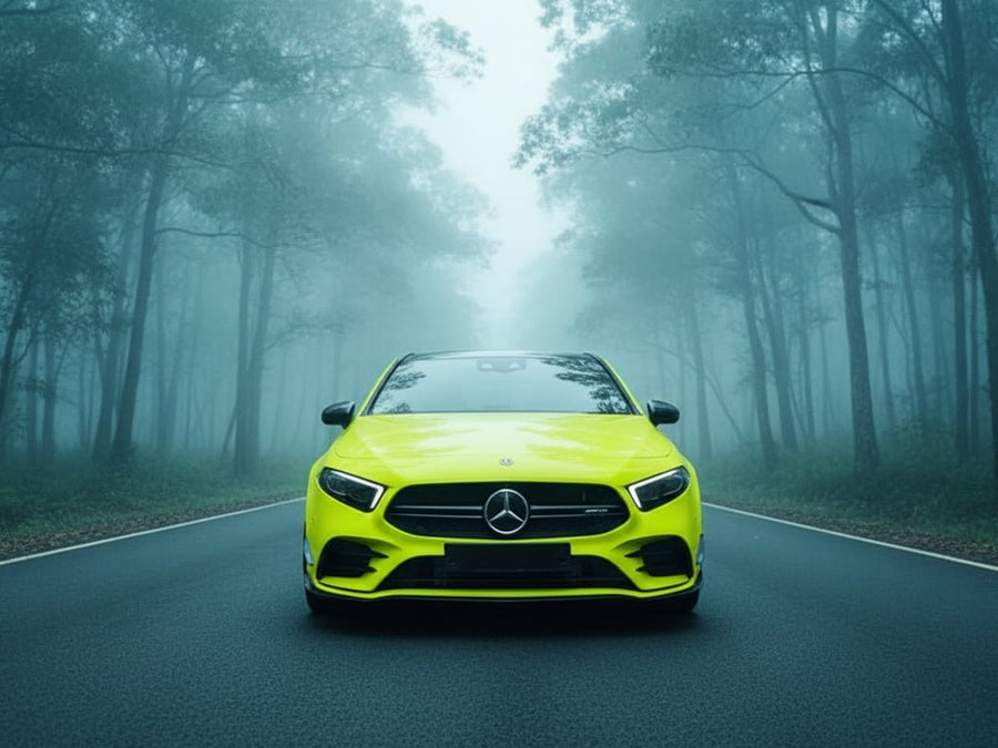 Mercedes-Benz A-Class wrapped in Gloss HX20000 Fluorescent Yellow restyling film HX20613B