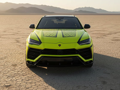 Lamborghini Urus wrapped in Hexis Gloss HX20000 Fluorescent Yellow wrap film HX20613B detail