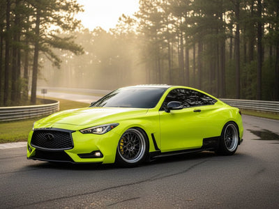 DIY Infiniti Q60 wrapped in Gloss HX20000 Fluorescent Yellow wrap film HX20613B