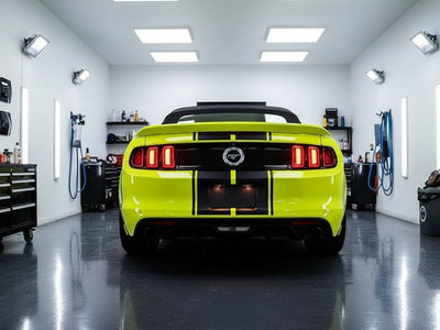Ford Mustang wrapped in Gloss HX20000 Fluorescent Yellow automotive vinyl film HX20613B