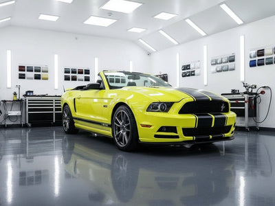 Ford Mustang convertible wrapped in Gloss HX20000 Fluorescent Yellow wrap film HX20613B