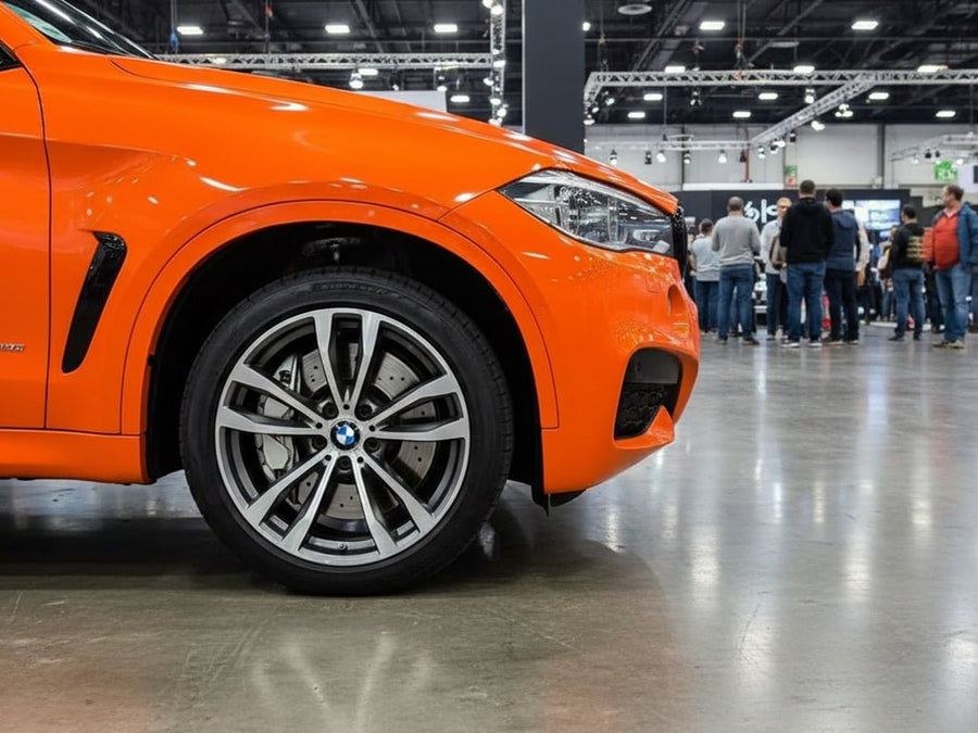 BMW X6 wrapped in Hexis Gloss HX20000 Fluorescent Orange car wrap film HX20614B