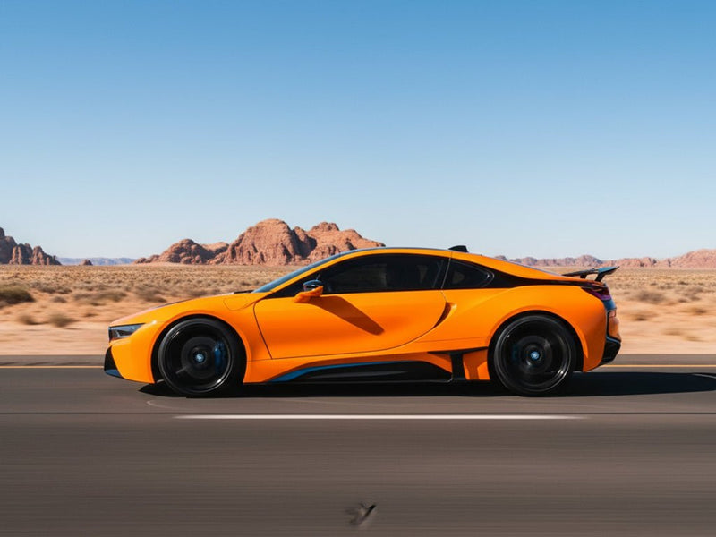 DIY BMW i8 wrapped in Gloss HX20000 Fluorescent Orange automotive vinyl film HX20614B