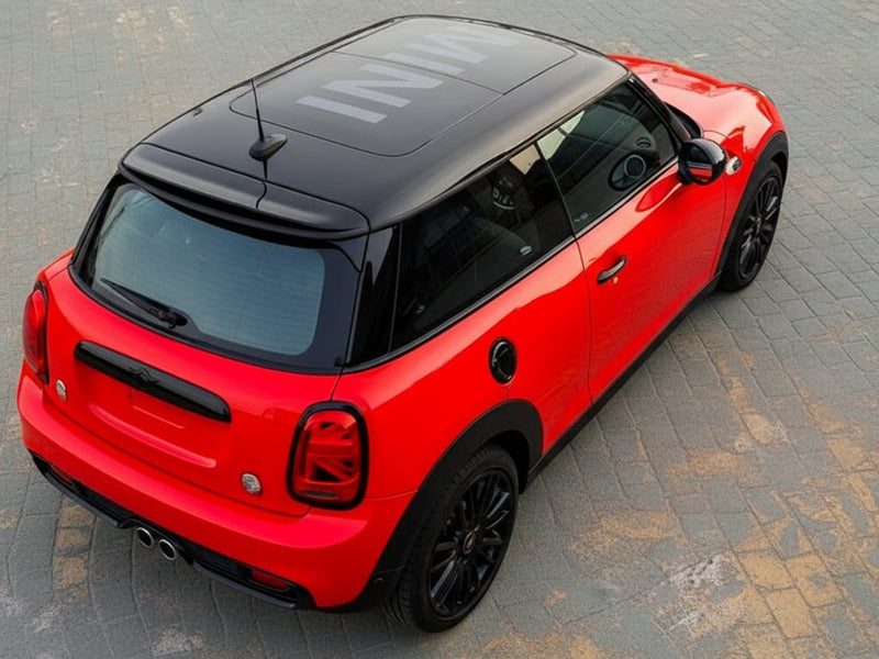 DIY MINI Cooper wrapped in Gloss HX20000 Fluorescent Red vinyl wrap HX20615B
