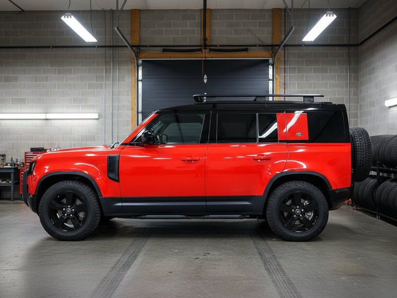 Land Rover Defender wrapped in Gloss HX20000 Fluorescent Red vinyl wrap HX20615B