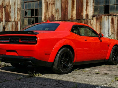 DIY Dodge Challenger SRT Hellcat wrapped in Gloss HX20000 Fluorescent Red vinyl wrap HX20615B