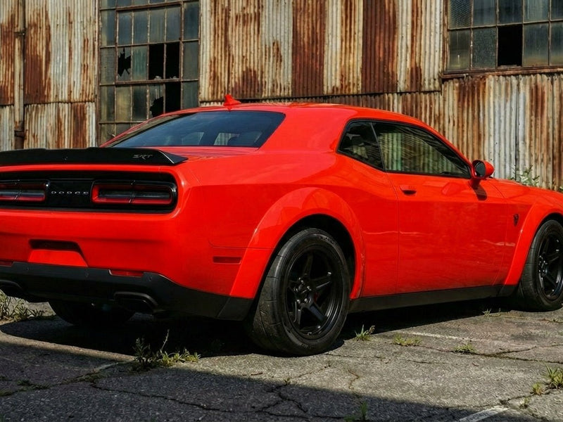 DIY Dodge Challenger SRT Hellcat wrapped in Gloss HX20000 Fluorescent Red vinyl wrap HX20615B