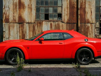 DIY Dodge Challenger wrapped in Gloss HX20000 Fluorescent Red automotive vinyl film HX20615B