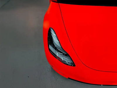 Porsche Taycan wrapped in Satin HX20000 Fluorescent Red wrap film HX20615S