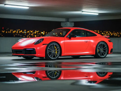 Porsche 911 wrapped in Satin HX20000 Fluorescent Red restyling film HX20615S