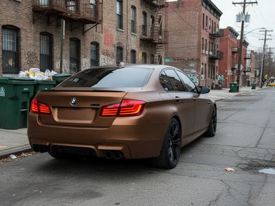 DIY BMW M5 wrapped in Satin HX20000 Metallic Canyon Copper restyling film HX20661S