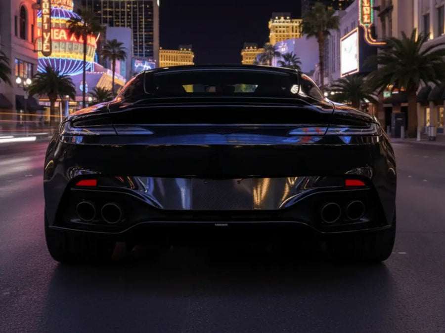 Aston Martin DB11 wrapped in Hexis Gloss HX20000 Coal Black vinyl wrap HX20889B