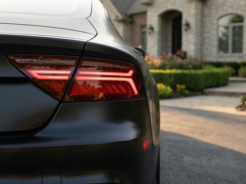 DIY Audi A7 wrapped in Satin HX20000 Deep Black Wet vinyl wrap HX20890W