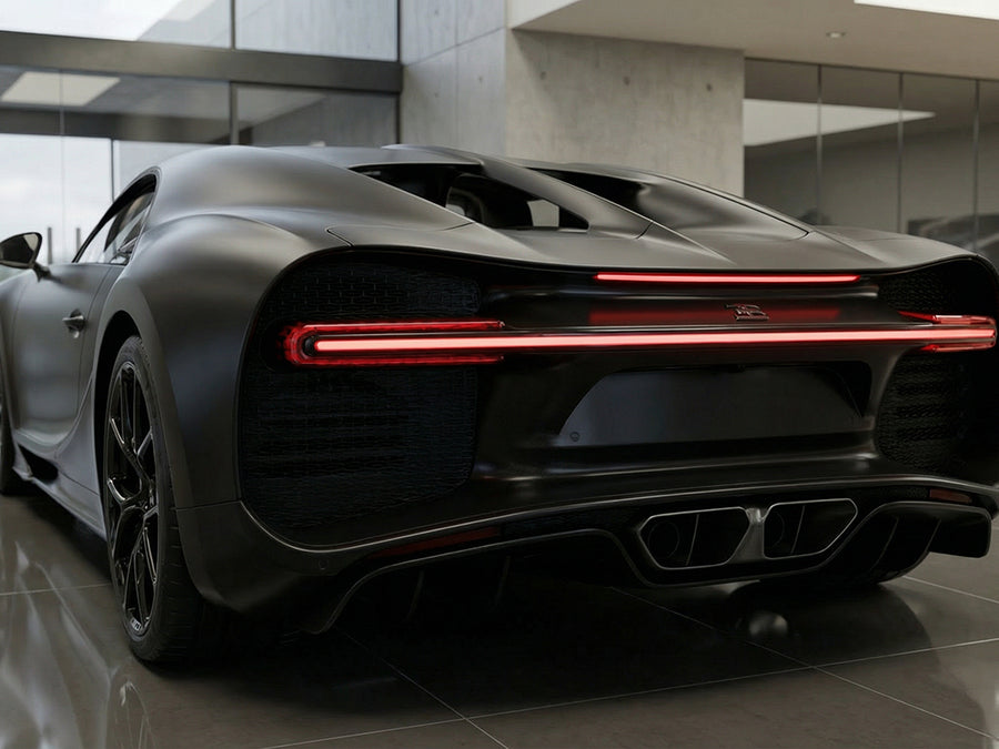 Bugatti Chiron wrapped in Hexis Satin HX20000 Deep Black Wet vinyl wrap HX20890W detail