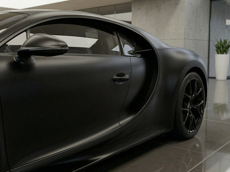 Bugatti Chiron wrapped in Hexis Satin HX20000 Deep Black Wet car wrap film HX20890W