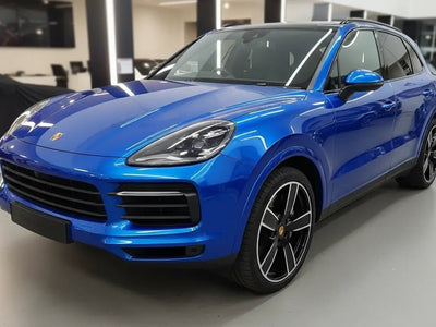 DIY Porsche Cayenne wrapped in Gloss HX20000 Metallic Night Blue restyling film HX20905B