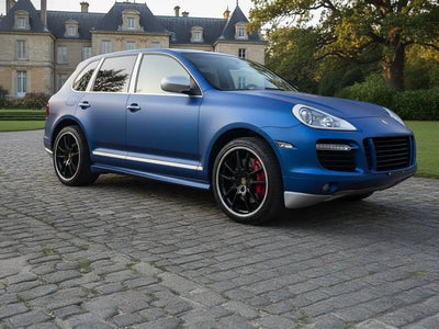 DIY Porsche Cayenne wrapped in Matte HX20000 Metallic Night Blue wrap film HX20905M