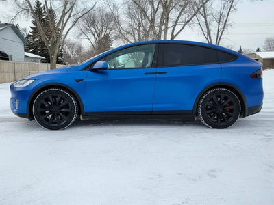 DIY Tesla X wrapped in Matte HX20000 Metallic Night Blue automotive vinyl film HX20905M