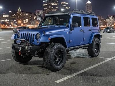 DIY Jeep Wrangler wrapped in Matte HX20000 Metallic Night Blue wrap film HX20905M