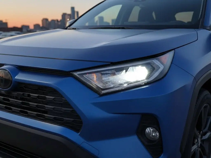 Toyota RAV4 wrapped in Hexis Matte HX20000 Metallic Night Blue wrap film