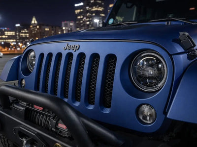 Jeep Wrangler wrapped in Hexis Matte HX20000 Metallic Night Blue automotive vinyl film HX20905M