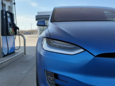 Tesla X wrapped in Matte HX20000 Metallic Night Blue wrap film HX20905M