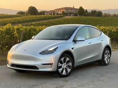 Tesla Y wrapped in Hexis Gloss HX20000 Metallic Meteorite Grey wrap film HX20990B
