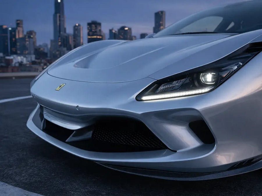 Ferrari F8 Tributo wrapped in Gloss HX20000 Metallic Meteorite Grey car wrap film HX20990B