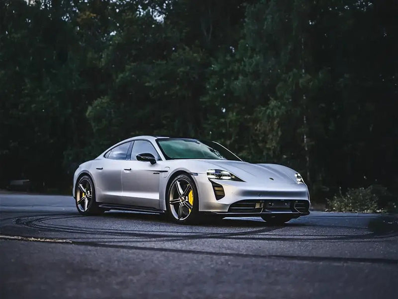 DIY Porsche Taycan wrapped in Matte HX20000 Metallic Meteorite Grey automotive vinyl film HX20990M