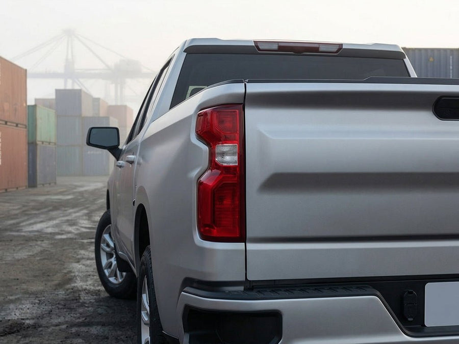Chevrolet Silverado wrapped in Hexis Matte HX20000 Metallic Meteorite Grey restyling film HX20990M detail