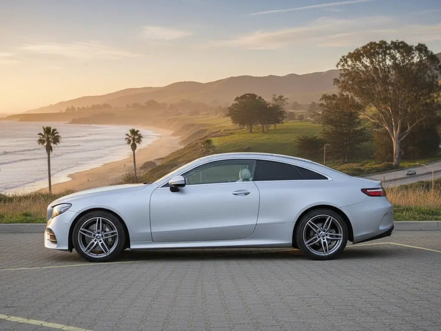 Mercedes-Benz E-Class Coupe wrapped in Hexis Matte HX20000 Metallic Meteorite Grey vinyl wrap HX20990M