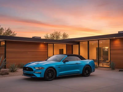 Ford Mustang wrapped in Hexis Gloss HX20000 South Seas Blue car wrap film HX20B11B