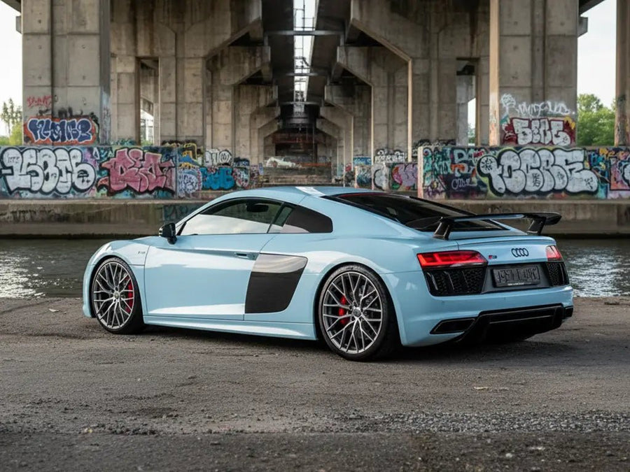 DIY Audi R8 wrapped in Gloss HX20000 Jazz Blue car wrap film HX20B32B
