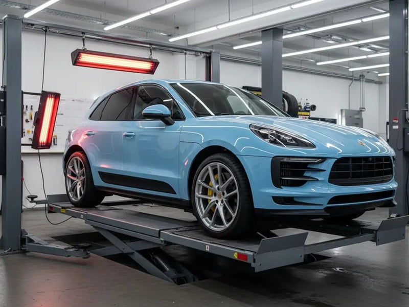 Porsche Macan wrapped in Hexis Gloss HX20000 Blue Lilac automotive vinyl film HX20B51B