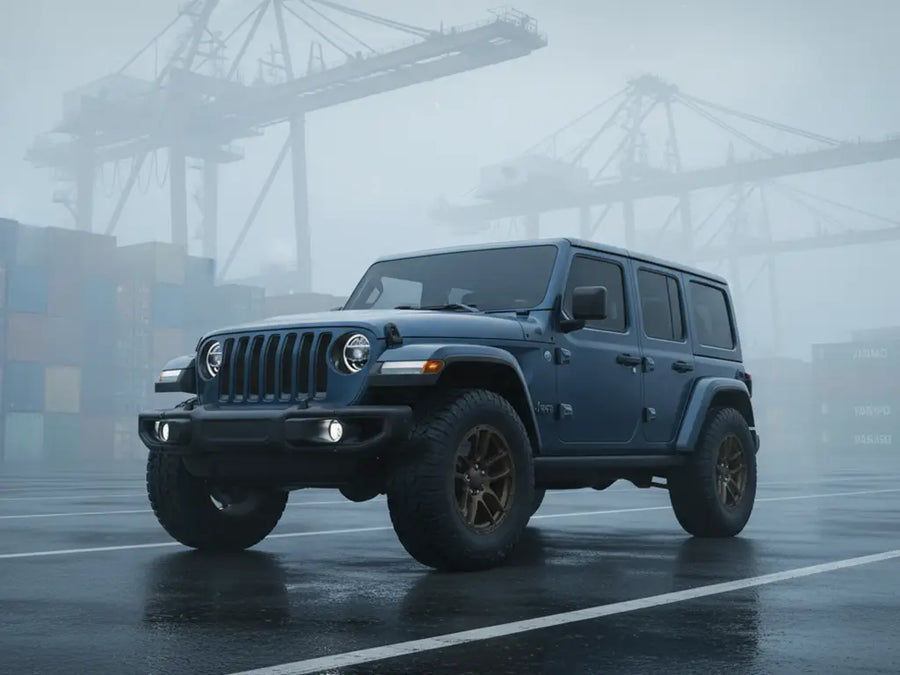 Jeep Wrangler wrapped in Hexis Satin HX20000 Deep Ocean Wet car wrap film HX20B52W