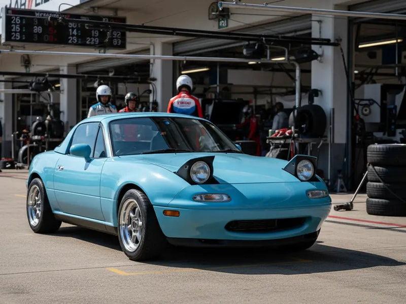 Mazda MX-5 Miata wrapped in Hexis Gloss HX20000 Fjord Blue restyling film HX20BFJB