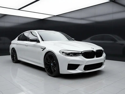 BMW M5 wrapped in Hexis Satin HX20000 Nacre White automotive vinyl film HX20BNCS