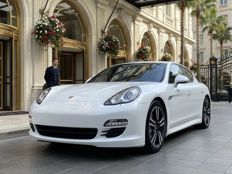 Porsche Panamera wrapped in Gloss HX20000 Saturn White automotive vinyl film HX20BSAB