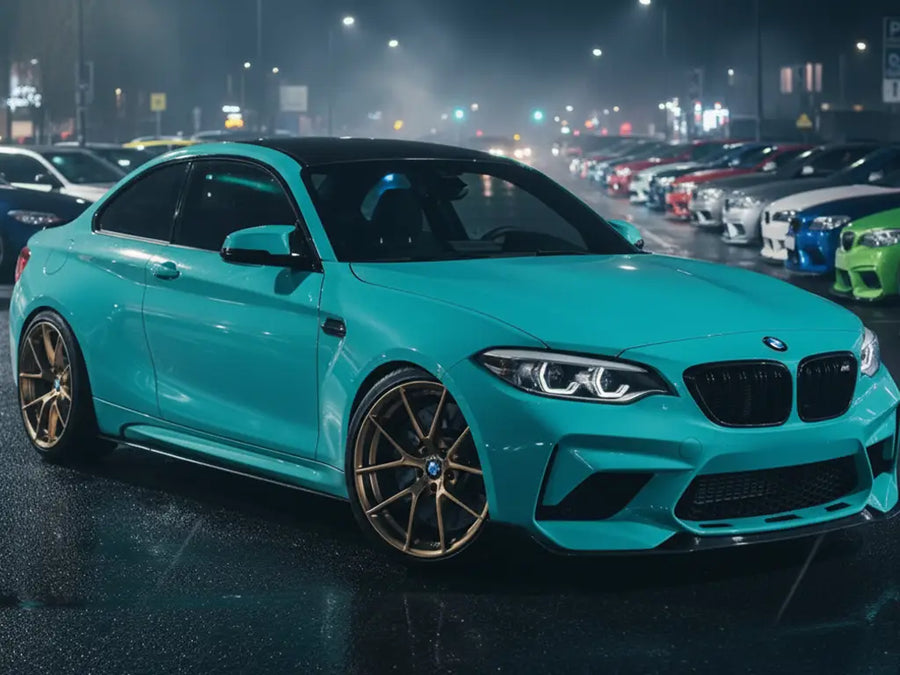 DIY BMW M2 wrapped in Gloss HX20000 Ti Blue wrap film HX20BTIB