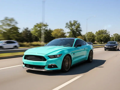 Ford Mustang wrapped in Gloss HX20000 Ti Blue wrap film HX20BTIB