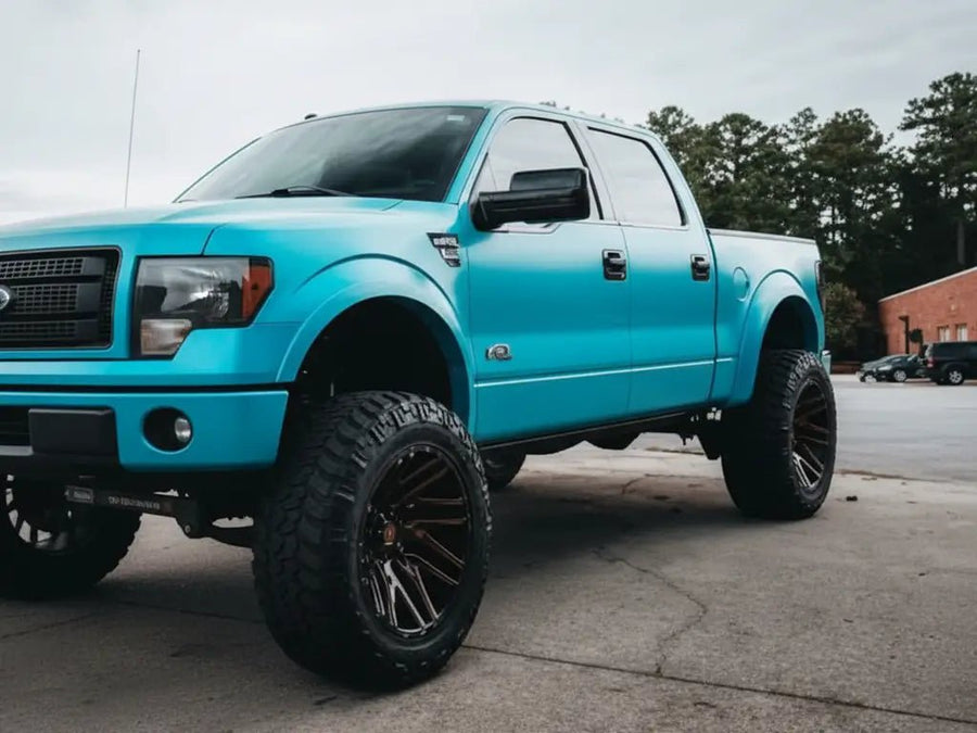 Ford F-150 wrapped in Hexis Matte HX20000 Turquoise Blue restyling film HX20BTUM
