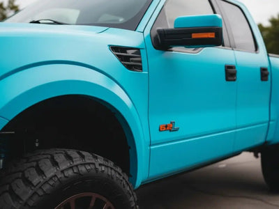 Ford F-150 wrapped in Matte HX20000 Turquoise Blue vinyl wrap HX20BTUM
