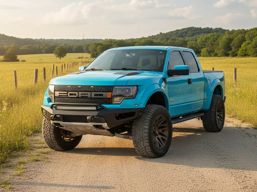 Ford F-150 Raptor wrapped in Matte HX20000 Turquoise Blue restyling film HX20BTUM