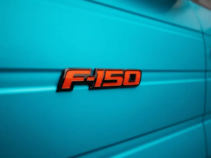 Ford F-150 wrapped in Hexis Matte HX20000 Turquoise Blue automotive vinyl film HX20BTUM