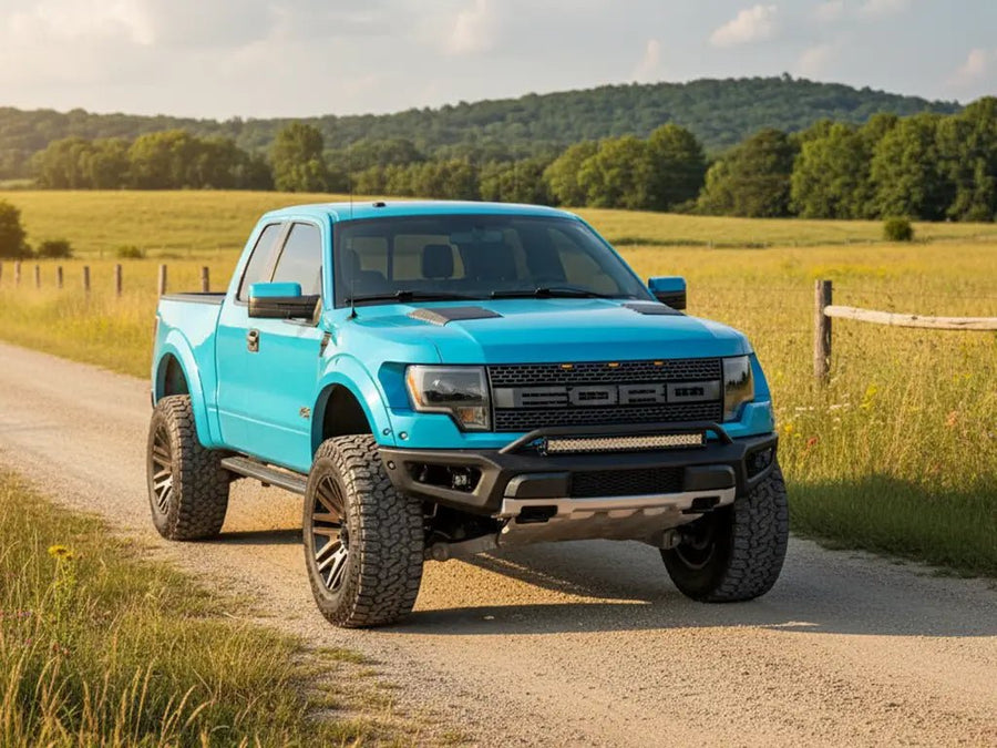 Ford F-150 Raptor wrapped in Hexis Matte HX20000 Turquoise Blue car wrap film HX20BTUM