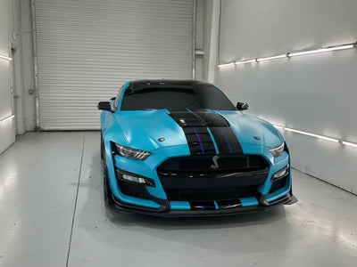 Ford Mustang Shelby GT500 wrapped in Matte HX20000 Turquoise Blue restyling film HX20BTUM