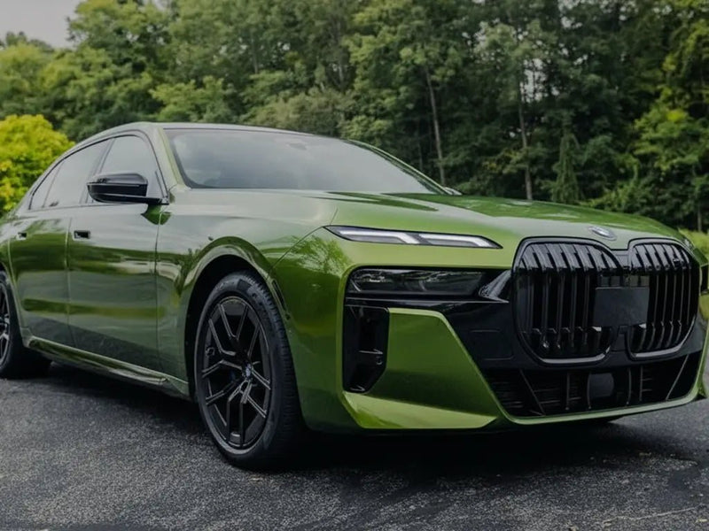 DIY BMW 7 Series wrapped in Gloss HX20000 Fairway Green vinyl wrap HX20VFAB