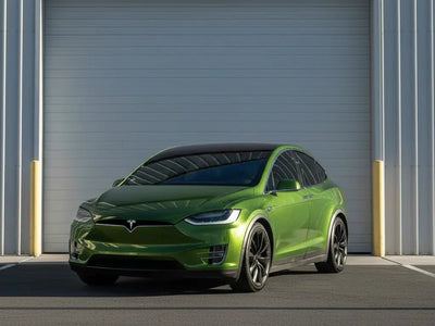 Tesla X wrapped in Gloss HX20000 Fairway Green wrap film HX20VFAB