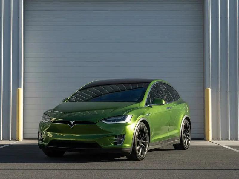 Tesla X wrapped in Gloss HX20000 Fairway Green wrap film HX20VFAB