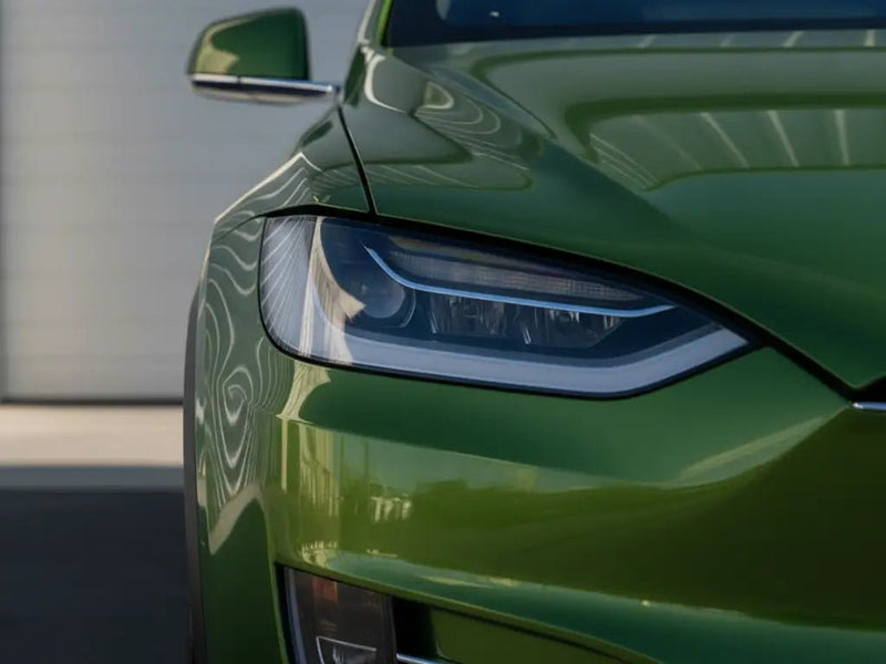 Tesla S wrapped in Hexis Gloss HX20000 Fairway Green restyling film HX20VFAB